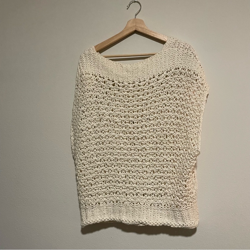 Free People Cream Diamond In The Rough Short-sleeve Knit Sweater, Size Large - Picture 3 of 5